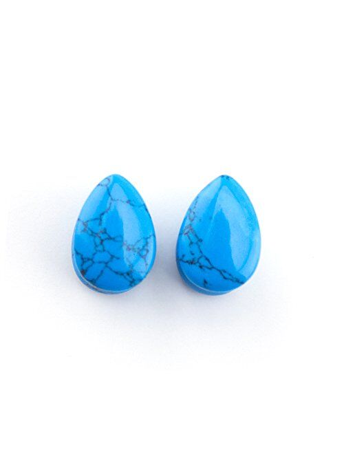 Urban Body Jewelry 1 Pair of 7/8" (22mm) Turquoise Howlite Stone Teardrop Plugs/Gauges