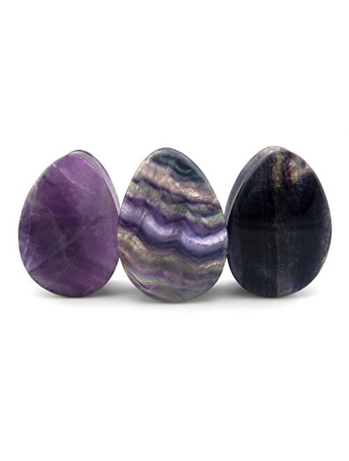 Urban Body Jewelry 1 Pair of 7/8" Gauge (22mm) Rainbow Fluorite Teardrop Stone Plugs - Double Flare