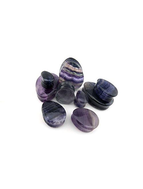 Urban Body Jewelry 1 Pair of 7/8" Gauge (22mm) Rainbow Fluorite Teardrop Stone Plugs - Double Flare