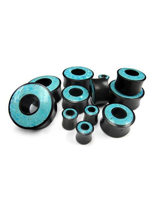 Urban Body Jewelry Pair of 3/4" Gauge (19mm) Crushed Turquoise Stone Inlay Tunnel Wood Plugs