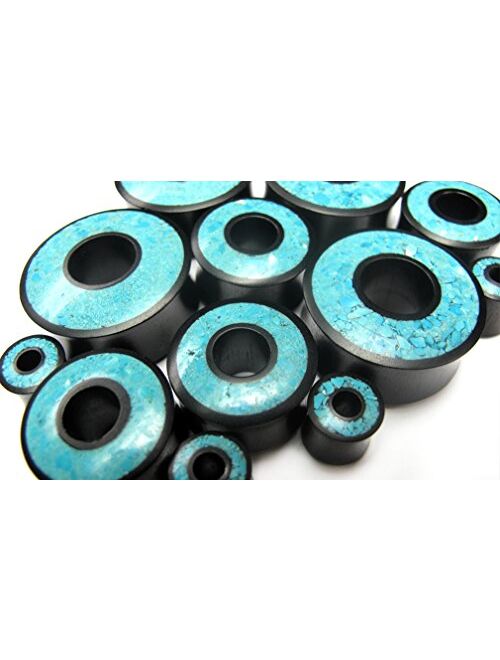 Urban Body Jewelry Pair of 3/4" Gauge (19mm) Crushed Turquoise Stone Inlay Tunnel Wood Plugs