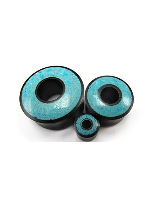 Urban Body Jewelry Pair of 3/4" Gauge (19mm) Crushed Turquoise Stone Inlay Tunnel Wood Plugs