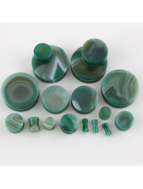 Urban Body Jewelry 7/8" (22mm) Green Line Agate Stone Plugs/Gauges (1 Pair)