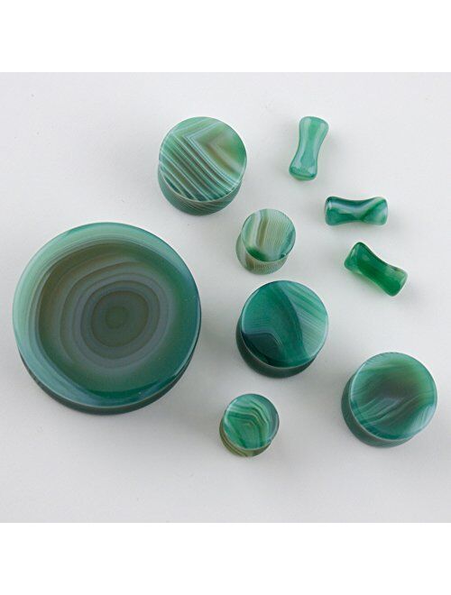 Urban Body Jewelry 7/8" (22mm) Green Line Agate Stone Plugs/Gauges (1 Pair)