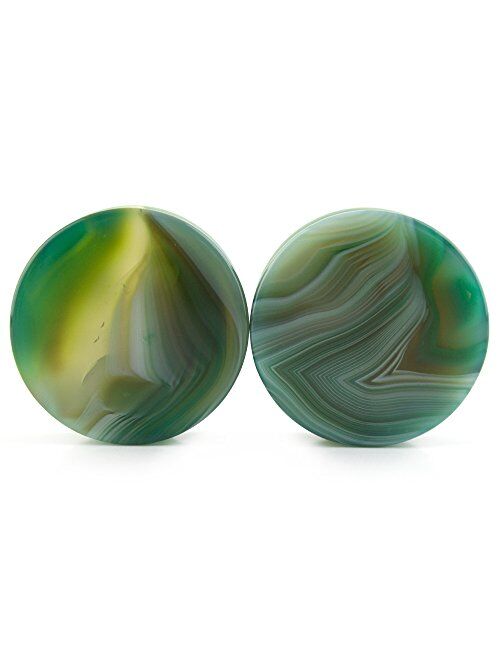 Urban Body Jewelry 7/8" (22mm) Green Line Agate Stone Plugs/Gauges (1 Pair)