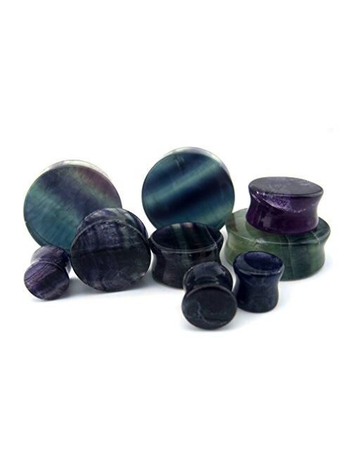 Urban Body Jewelry 1 Pair of 7/8" Gauge (22mm) Grade A Rainbow Fluorite Stone Plugs