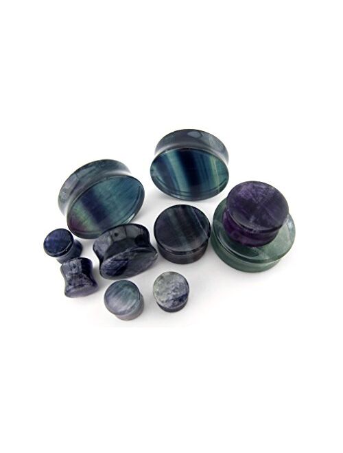 Urban Body Jewelry 1 Pair of 7/8" Gauge (22mm) Grade A Rainbow Fluorite Stone Plugs