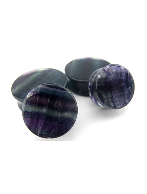 Urban Body Jewelry 1 Pair of 7/8" Gauge (22mm) Grade A Rainbow Fluorite Stone Plugs