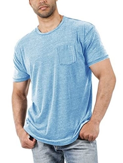 Aoysky Men's Short Sleeve Soft T-Shirt Casual Solid Color Crew Neck Tee Tops Pocket Shirt