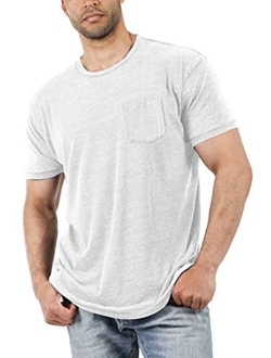 Aoysky Men's Short Sleeve Soft T-Shirt Casual Solid Color Crew Neck Tee Tops Pocket Shirt