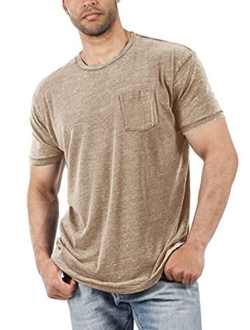 Aoysky Men's Short Sleeve Soft T-Shirt Casual Solid Color Crew Neck Tee Tops Pocket Shirt