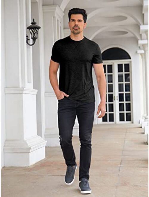 Aoysky Men's Short Sleeve Soft T-Shirt Casual Solid Color Crew Neck Tee Tops Pocket Shirt