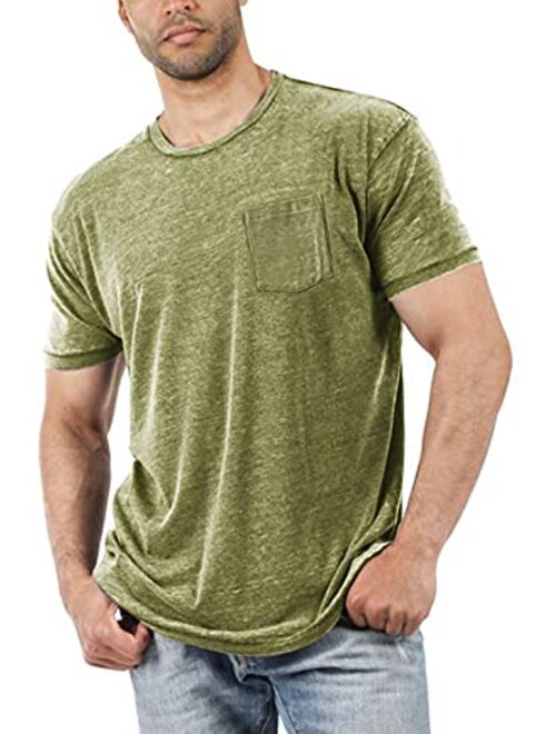 Aoysky Men's Short Sleeve Soft T-Shirt Casual Solid Color Crew Neck Tee Tops Pocket Shirt