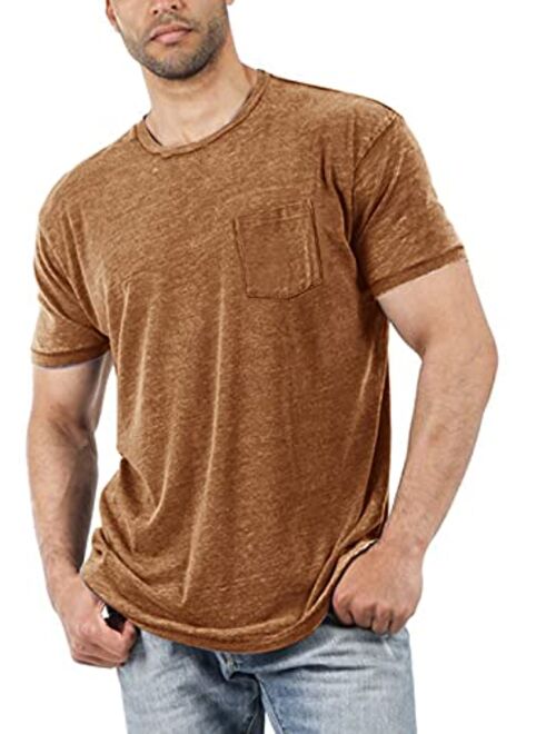 Aoysky Men's Short Sleeve Soft T-Shirt Casual Solid Color Crew Neck Tee Tops Pocket Shirt