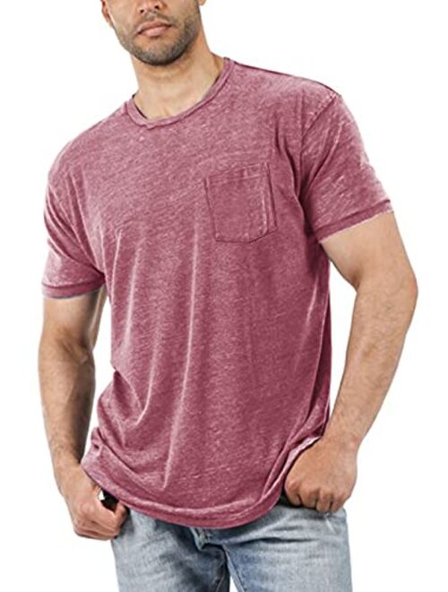 Aoysky Men's Short Sleeve Soft T-Shirt Casual Solid Color Crew Neck Tee Tops Pocket Shirt