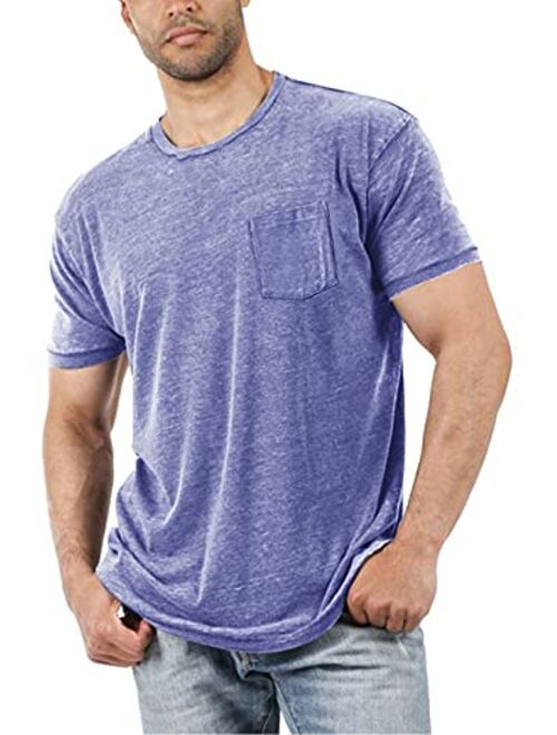 Aoysky Men's Short Sleeve Soft T-Shirt Casual Solid Color Crew Neck Tee Tops Pocket Shirt