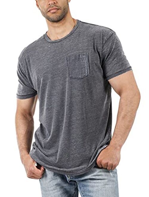 Aoysky Men's Short Sleeve Soft T-Shirt Casual Solid Color Crew Neck Tee Tops Pocket Shirt