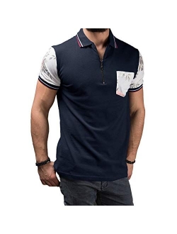 Zuoyouzi Men's Short Sleeve Casual Slim Fit Polo Shirts Basic Designed Classic Cut Cotton Shirts