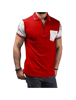 Zuoyouzi Men's Short Sleeve Casual Slim Fit Polo Shirts Basic Designed Classic Cut Cotton Shirts