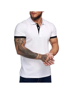 Zuoyouzi Men's Short Sleeve Casual Slim Fit Polo Shirts Basic Designed Classic Cut Cotton Shirts