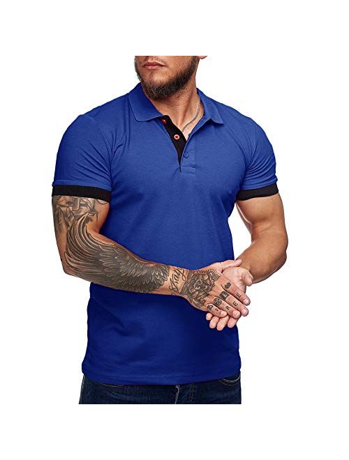 Zuoyouzi Men's Short Sleeve Casual Slim Fit Polo Shirts Basic Designed Classic Cut Cotton Shirts