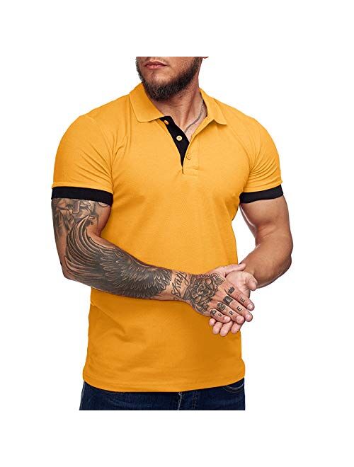 Zuoyouzi Men's Short Sleeve Casual Slim Fit Polo Shirts Basic Designed Classic Cut Cotton Shirts