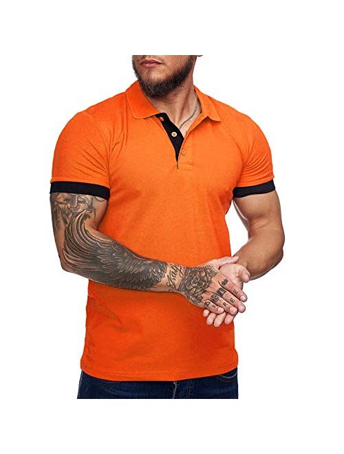 Zuoyouzi Men's Short Sleeve Casual Slim Fit Polo Shirts Basic Designed Classic Cut Cotton Shirts