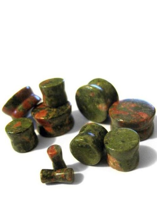 Urban Body Jewelry (8 Gauge ~ 3mm) 1 Pair of Organic Unakite Stone Plugs (Double Flare) (STN016)