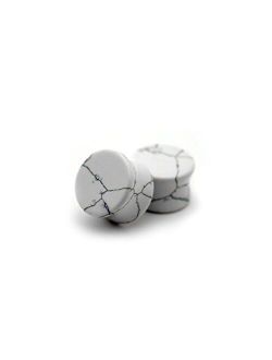 Pair of 6 Gauge (6G - 4mm) White Howlite Stone Plugs (STN074)