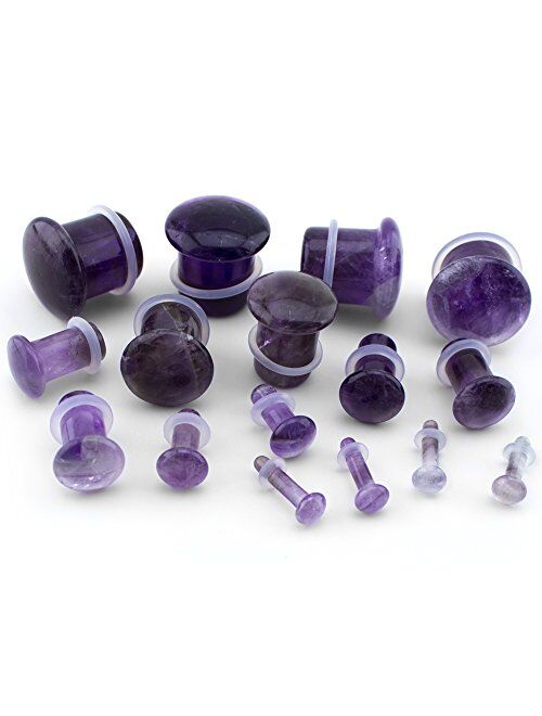 Urban Body Jewelry 00 Gauge (00G - 10mm) Purple Amethyst Stone Single Flare Plugs/Gauges (1 Pair)