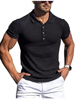 URRU Men's Muscle T Shirts Stretch Long&Short Sleeve Workout Tee Casual Slim Fit Polo Shirt