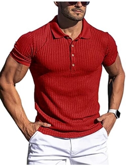 URRU Men's Muscle T Shirts Stretch Long&Short Sleeve Workout Tee Casual Slim Fit Polo Shirt