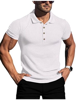 URRU Men's Muscle T Shirts Stretch Long&Short Sleeve Workout Tee Casual Slim Fit Polo Shirt