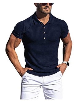 URRU Men's Muscle T Shirts Stretch Long&Short Sleeve Workout Tee Casual Slim Fit Polo Shirt