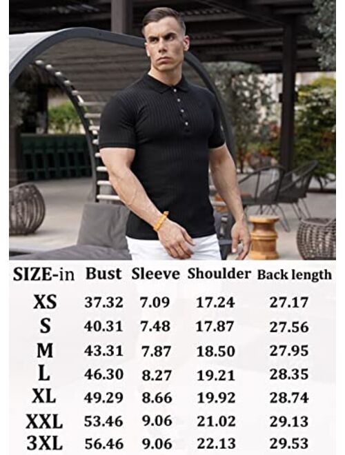 URRU Men's Muscle T Shirts Stretch Long&Short Sleeve Workout Tee Casual Slim Fit Polo Shirt