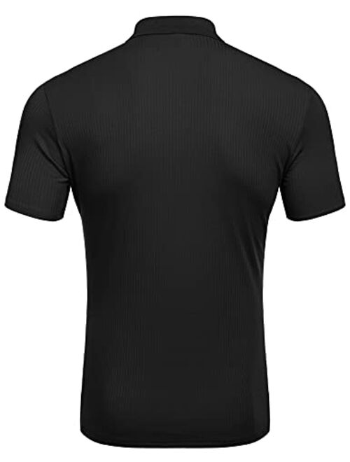 URRU Men's Muscle T Shirts Stretch Long&Short Sleeve Workout Tee Casual Slim Fit Polo Shirt