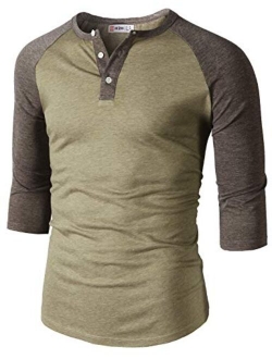 H2H Mens Casual Slim Fit T-Shirts Henley Shirts Raglan Long & 3/4 Sleeve Jersey Baseball T Shirts