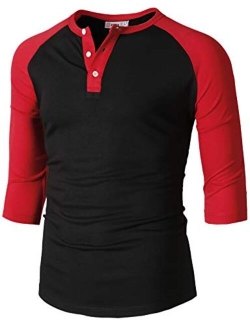 H2H Mens Casual Slim Fit T-Shirts Henley Shirts Raglan Long & 3/4 Sleeve Jersey Baseball T Shirts