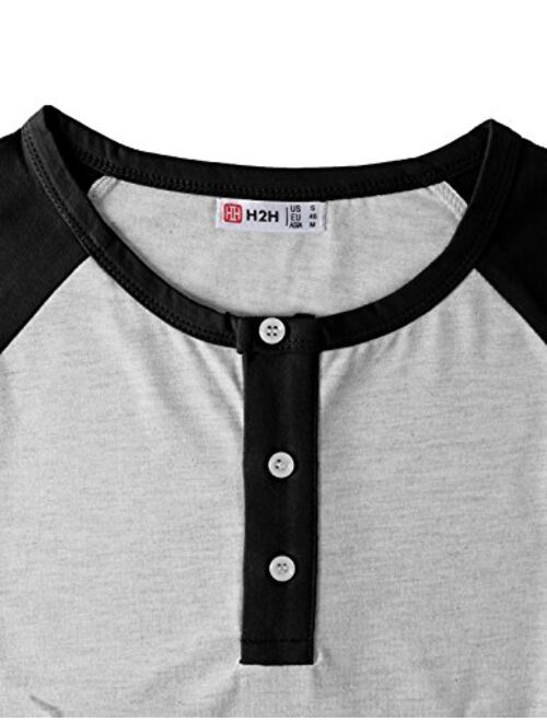 H2H Mens Casual Slim Fit T-Shirts Henley Shirts Raglan Long & 3/4 Sleeve Jersey Baseball T Shirts