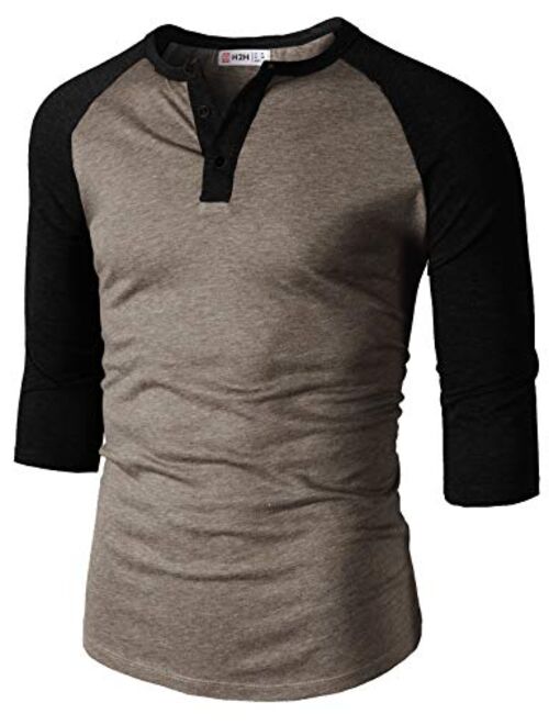 H2H Mens Casual Slim Fit T-Shirts Henley Shirts Raglan Long & 3/4 Sleeve Jersey Baseball T Shirts