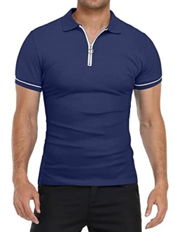 YTD Men's Short Sleeve Polo Shirts Quarter-Zip Casual Daily Fit V Neck Basic Designed Cotton Shirts