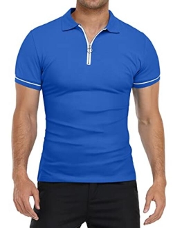 YTD Men's Short Sleeve Polo Shirts Quarter-Zip Casual Daily Fit V Neck Basic Designed Cotton Shirts