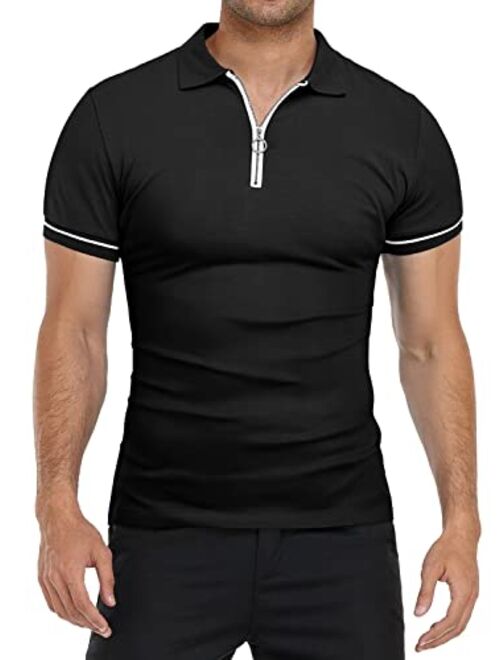 YTD Men's Short Sleeve Polo Shirts Quarter-Zip Casual Daily Fit V Neck Basic Designed Cotton Shirts