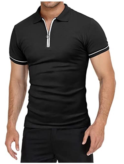 YTD Men's Short Sleeve Polo Shirts Quarter-Zip Casual Daily Fit V Neck Basic Designed Cotton Shirts