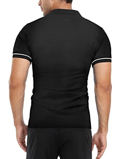 YTD Men's Short Sleeve Polo Shirts Quarter-Zip Casual Daily Fit V Neck Basic Designed Cotton Shirts