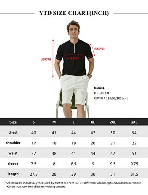 YTD Men's Short Sleeve Polo Shirts Quarter-Zip Casual Daily Fit V Neck Basic Designed Cotton Shirts