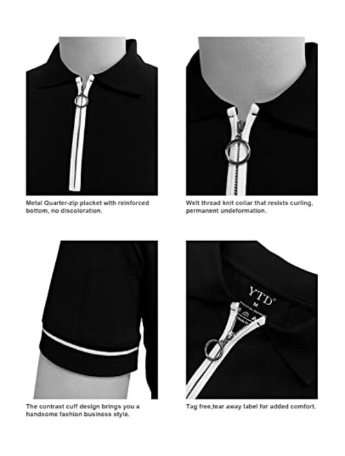 YTD Men's Short Sleeve Polo Shirts Quarter-Zip Casual Daily Fit V Neck Basic Designed Cotton Shirts