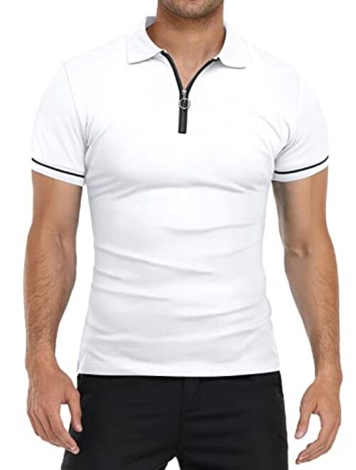 YTD Men's Short Sleeve Polo Shirts Quarter-Zip Casual Daily Fit V Neck Basic Designed Cotton Shirts