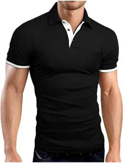 KUYIGO Men's Short&Long Sleeve Polo Shirts Casual Slim Fit Solid Soft Cotton Pocket Shirt