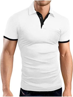 KUYIGO Men's Short&Long Sleeve Polo Shirts Casual Slim Fit Solid Soft Cotton Pocket Shirt